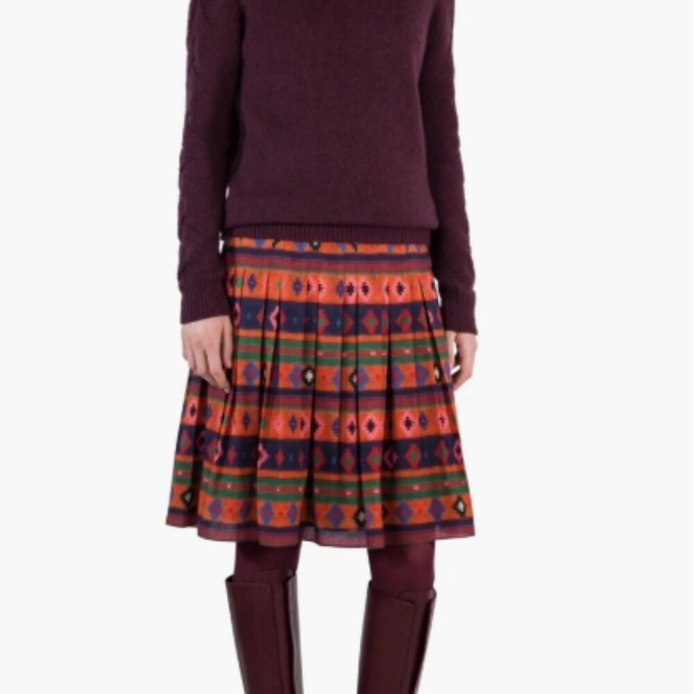 Akris punto Print Wool Multi Geometric Knee-Length Bell Skirt L FR42 $690